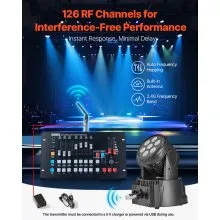 VEVOR DMX Wireless Receiver, 7 Receivers & 1 Transmitter, 2.4G ISM Band, 656 ft Transmission Range, with Bag and Adapter, Wireless Stage Lighting Control, for LED Stage Party DJ Bar Lighting, Silver