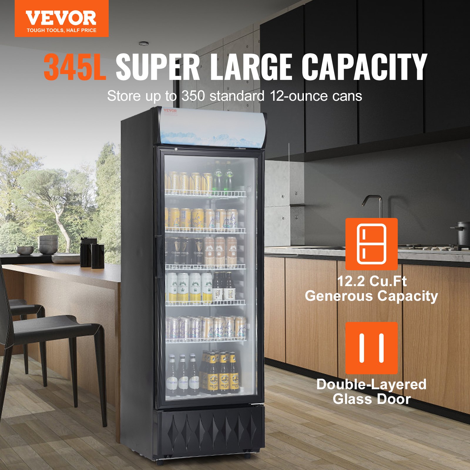 Commercial Merchandiser Refrigerator, 12.2 Cu.Ft / 345L Beverage Refrigerator Cooler Merchandiser, Glass Door Display Refrigerator Upright Fridge with 5 Adjustable Shelves, Customizable Lightbox Commercial Merchandiser Refrigerator, 12.2 Cu.Ft / 345L Beverage Refrigerator Cooler Merchandiser, Glass Door Display Refrigerator Upright Fridge with 5 Adjustable Shelves, Customizable Lightbox