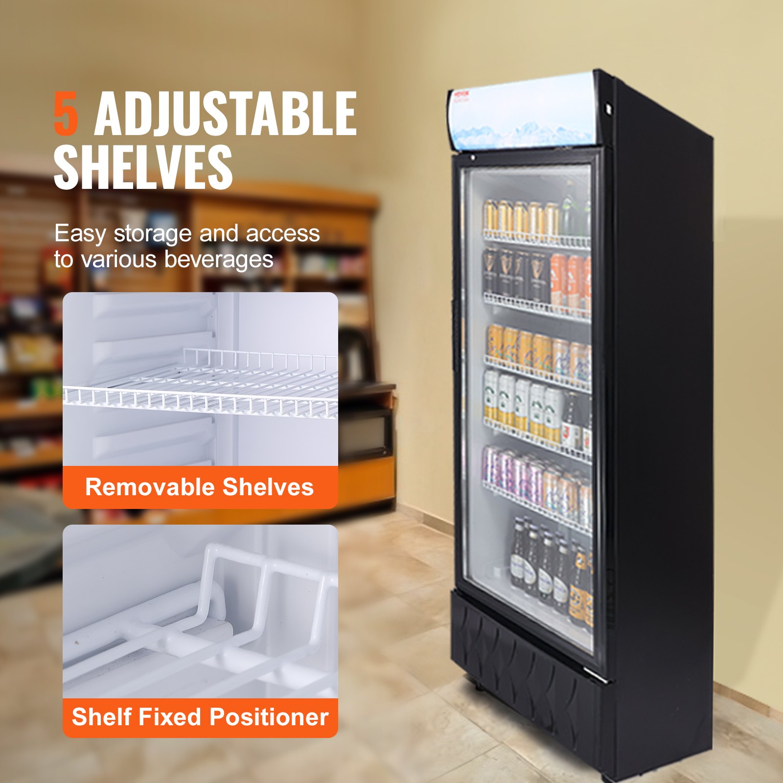 Commercial Merchandiser Refrigerator, 12.2 Cu.Ft / 345L Beverage Refrigerator Cooler Merchandiser, Glass Door Display Refrigerator Upright Fridge with 5 Adjustable Shelves, Customizable Lightbox Commercial Merchandiser Refrigerator, 12.2 Cu.Ft / 345L Beverage Refrigerator Cooler Merchandiser, Glass Door Display Refrigerator Upright Fridge with 5 Adjustable Shelves, Customizable Lightbox
