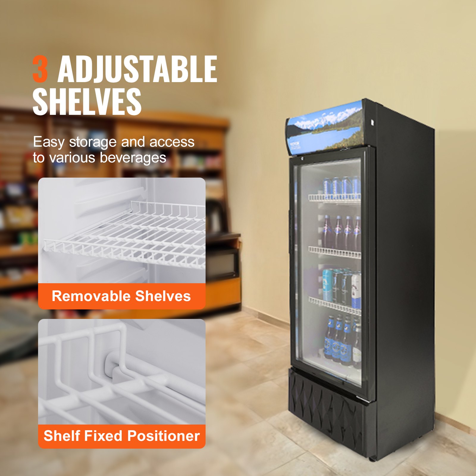Commercial Merchandiser Refrigerator, 6.8 Cu.Ft / 195L Beverage Refrigerator Cooler Merchandiser, Glass Door Display Refrigerator Upright Fridge with 3 Adjustable Shelves, Customizable Lightbox Commercial Merchandiser Refrigerator, 6.8 Cu.Ft / 195L Beverage Refrigerator Cooler Merchandiser, Glass Door Display Refrigerator Upright Fridge with 3 Adjustable Shelves, Customizable Lightbox
