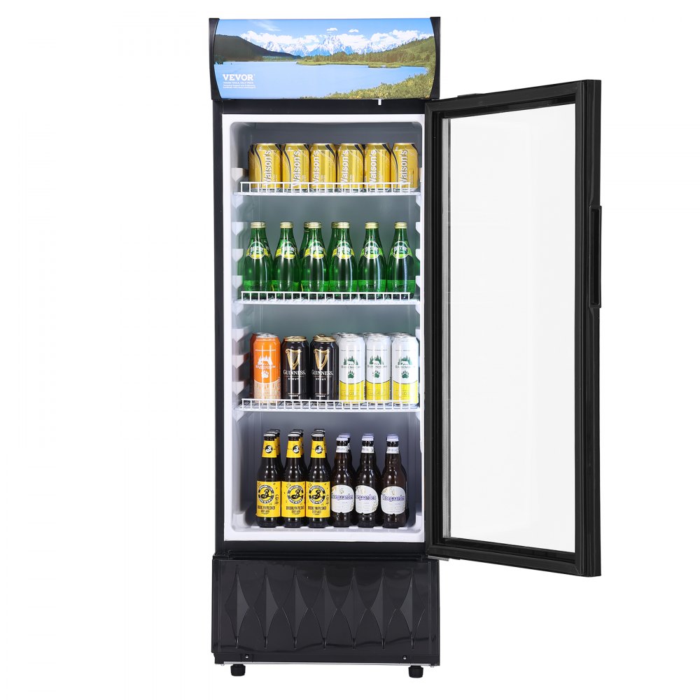 VEVOR Commercial Merchandiser Refrigerator, 6.8 Cu.Ft / 195L Beverage Refrigerator Cooler Merchandiser, Glass Door Display Refrigerator Upright Fridge with 3 Adjustable Shelves, Customizable Lightbox