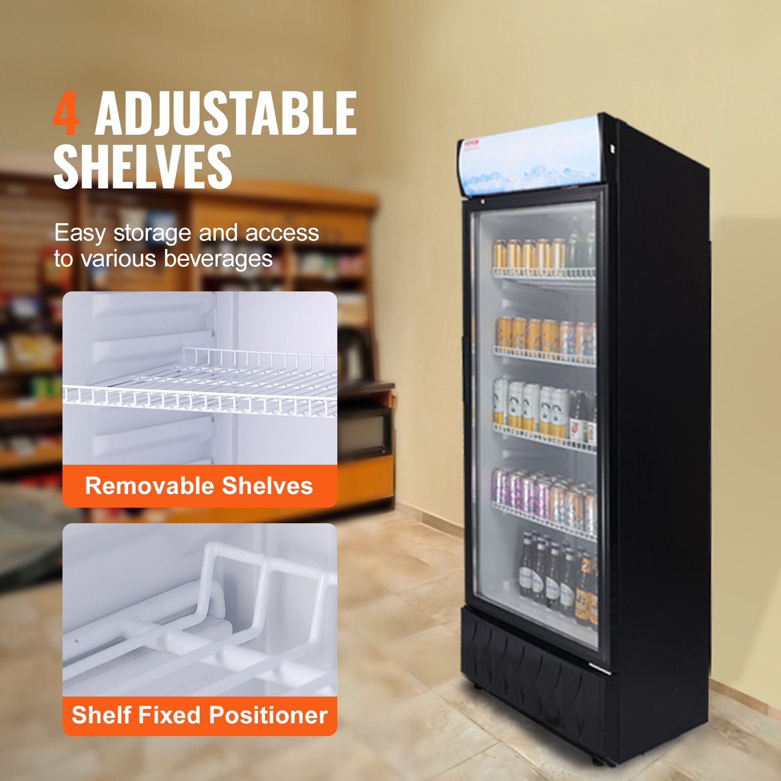 Commercial Merchandiser Refrigerator, 9.7 Cu.Ft / 275L Beverage Refrigerator Cooler Merchandiser, Glass Door Display Refrigerator Upright Fridge with 4 Adjustable Shelves, Customizable Lightbox Commercial Merchandiser Refrigerator, 9.7 Cu.Ft / 275L Beverage Refrigerator Cooler Merchandiser, Glass Door Display Refrigerator Upright Fridge with 4 Adjustable Shelves, Customizable Lightbox