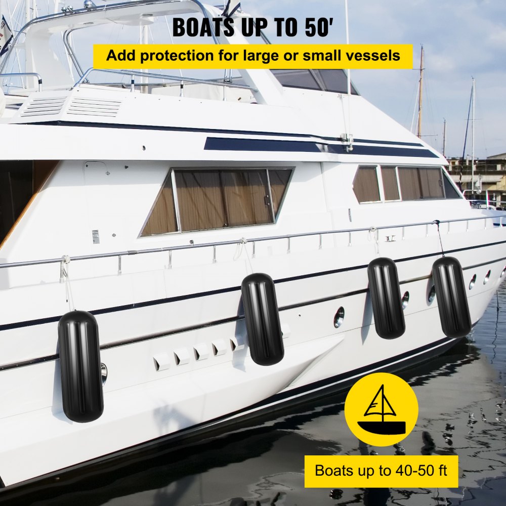 VEVOR boat fenders on white yacht, protecting boats up to 50 ft.