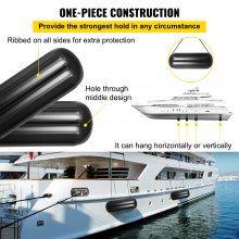 VEVOR Boat Fender, 10 x 28 Inch Inflatable Vinyl Boat Fenders, 4 pcs Ribbed Boat Bumpers, with Center Hole, for Bumpers Protection, Black