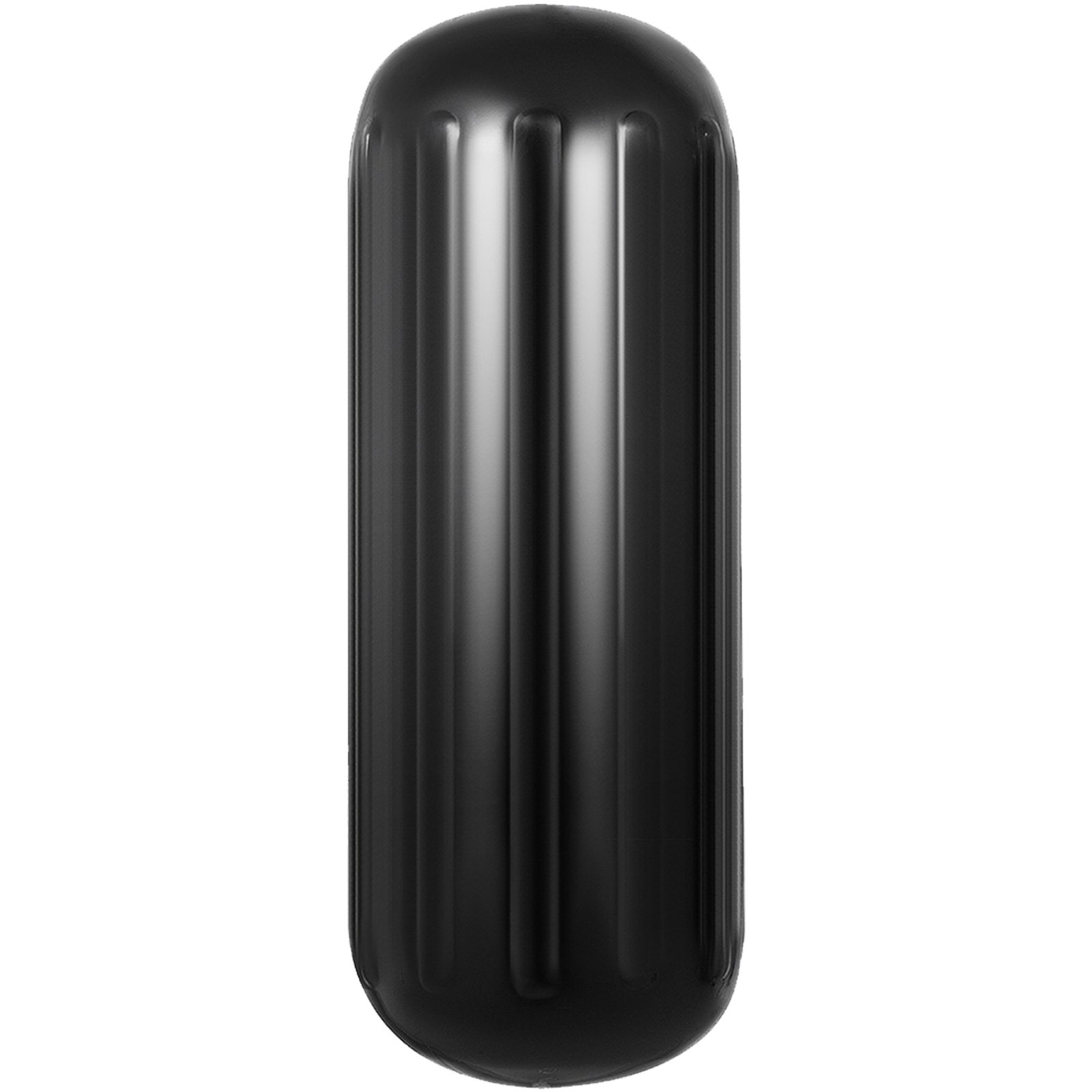 black cylindrical VEVOR boat fender with vertical grooves.