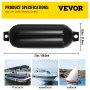VEVOR Boat Fender 8.5 x 27 inches Black Boat Protection Pack of 4 Ribbed Twin Eyes Boat Fender Bumper and Pump to Inflate