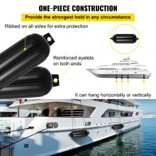 VEVOR Boat Fenders, 8.5" x 27" Ribbed Fender, 4 Pack Boat Bumpers, Twin Eyes Ribbed Inflatable Boat Fender with 4 Ropes and Inflatable Pump, for Pontoon Boat Sailboat, Ski Boat, Black