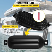 VEVOR Boat Fenders, 8.5" x 27" Ribbed Fender, 4 Pack Boat Bumpers, Twin Eyes Ribbed Inflatable Boat Fender with 4 Ropes and Inflatable Pump, for Pontoon Boat Sailboat, Ski Boat, Black