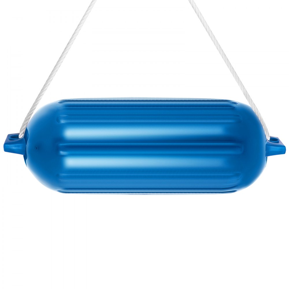 VEVOR Boat Fenders, 8.5" x 27" Ribbed Fender, 4 Pack Boat Bumpers, Twin Eyes Ribbed Inflatable Boat Fender with 4 Ropes and Inflatable Pump, for Pontoon Boat Sailboat, Ski Boat, Blue