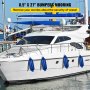 luxury yacht moored with blue VEVOR boat fenders alongside a marina.