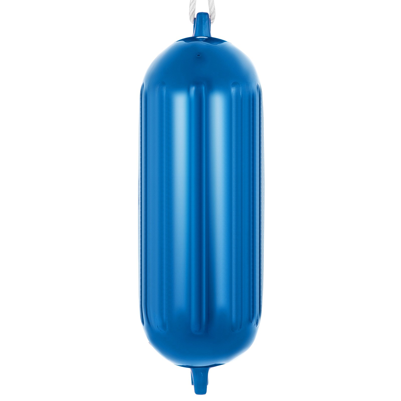 VEVOR Boat Fenders, 8.5" x 27" Ribbed Fender, 4 Pack Boat Bumpers, Twin Eyes Ribbed Inflatable Boat Fender with 4 Ropes and Inflatable Pump, for Pontoon Boat Sailboat, Ski Boat, Blue