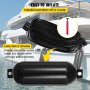 VEVOR Ribbed Twin Eyes Boat Fender Black Boat Fender Bumper Pack of 4 and Pump to Inflate (Black, 8 x 27 inches)