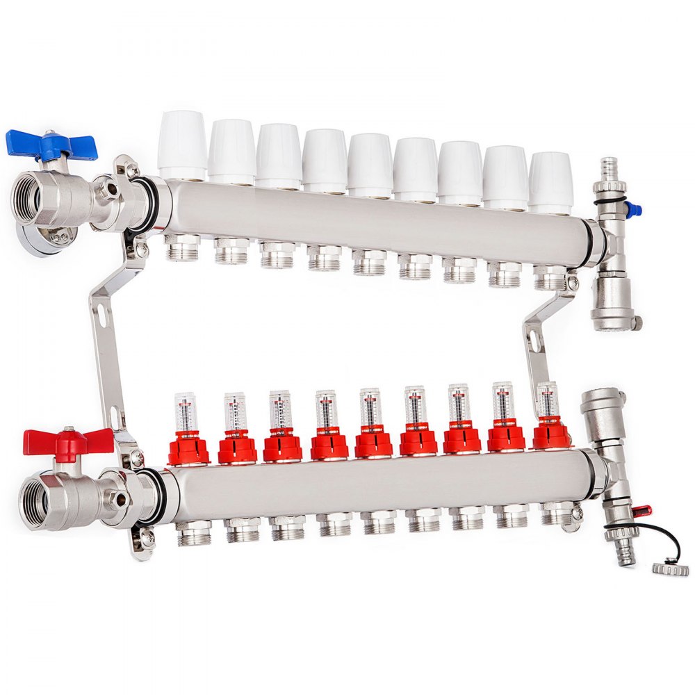 9-branch Pex Radiant Floor Heating Manifold Set Upside Down Horizontal