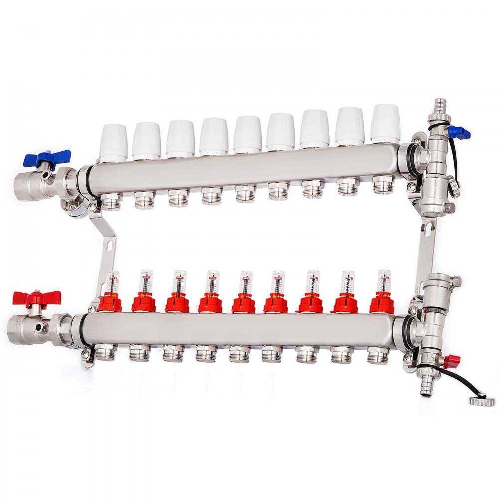 9-branch Pex Radiant Floor Heating Manifold Set Upside Down Horizontal