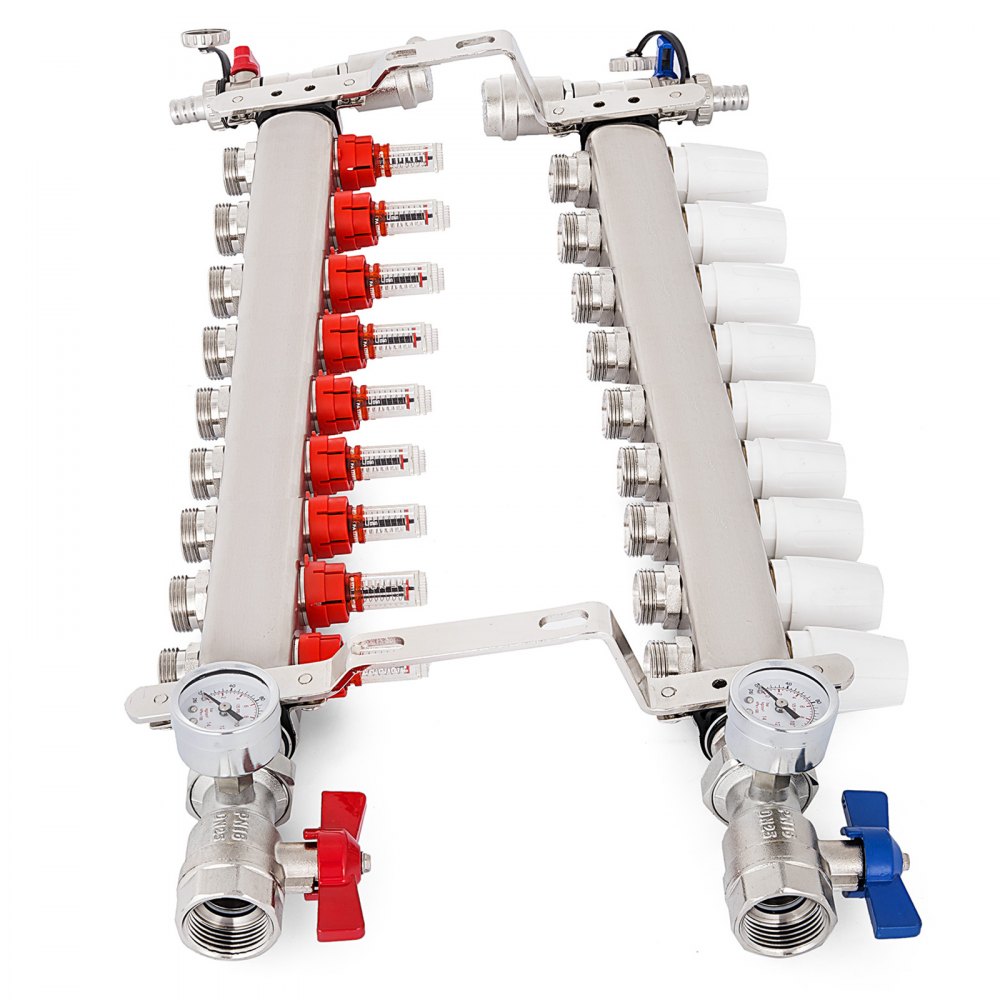 9-branch Pex Radiant Floor Heating Manifold Set Upside Down Horizontal