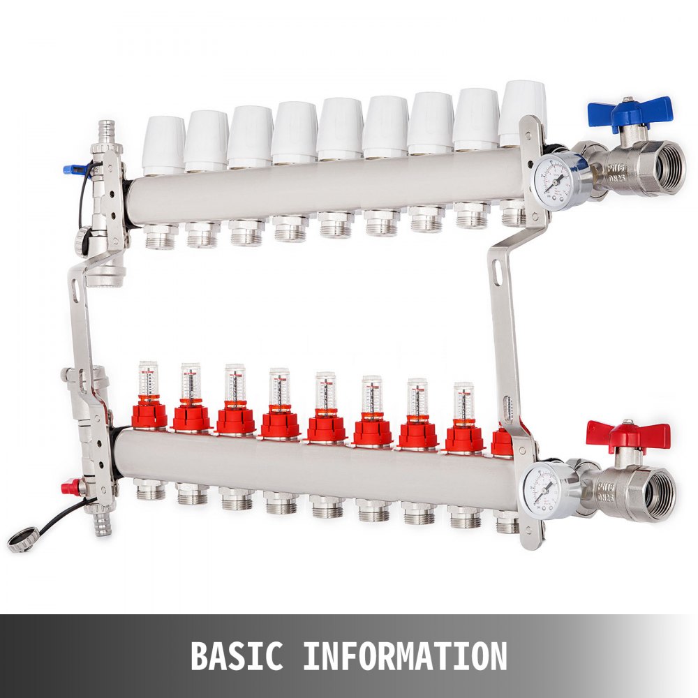 9-branch Pex Radiant Floor Heating Manifold Set Upside Down Horizontal