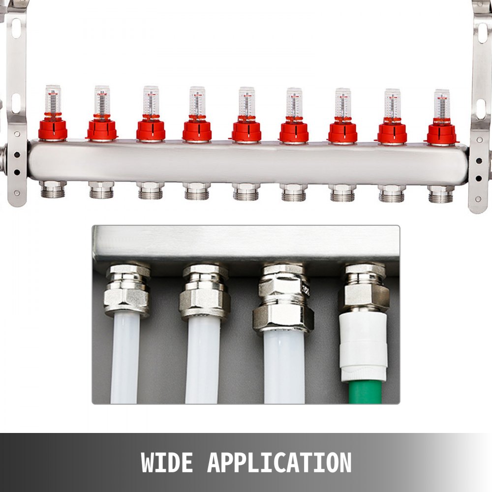 9-branch Pex Radiant Floor Heating Manifold Set Upside Down Horizontal