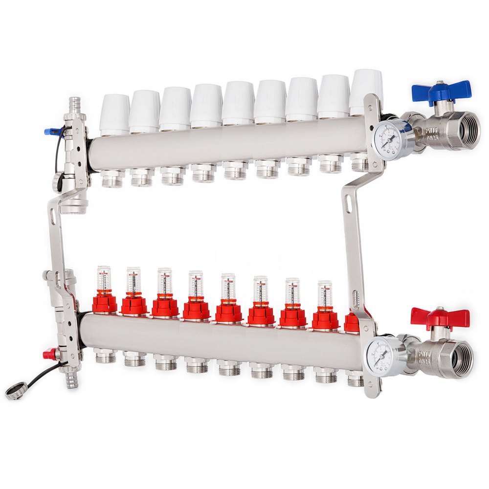 9-branch Pex Radiant Floor Heating Manifold Set Upside Down Horizontal