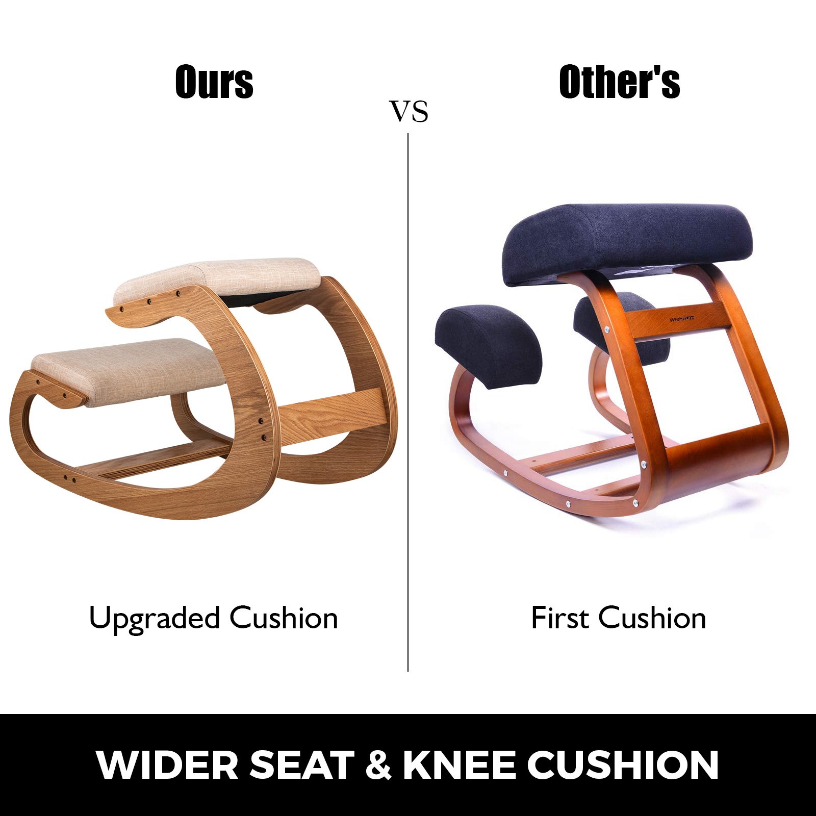 VEVOR ergonomic kneeling chair comparison showing wider seat and knee cushion.