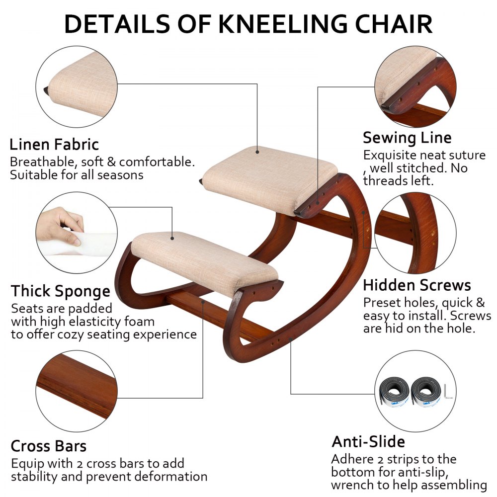 VEVOR Ergonomic Kneeling Chair 99.8 kg Load Capacity Kneeling Posture Desk Chair Stool with Hip Cushion Kneeling Ergonomic Stool for Home Office Good Posture Computer Stool