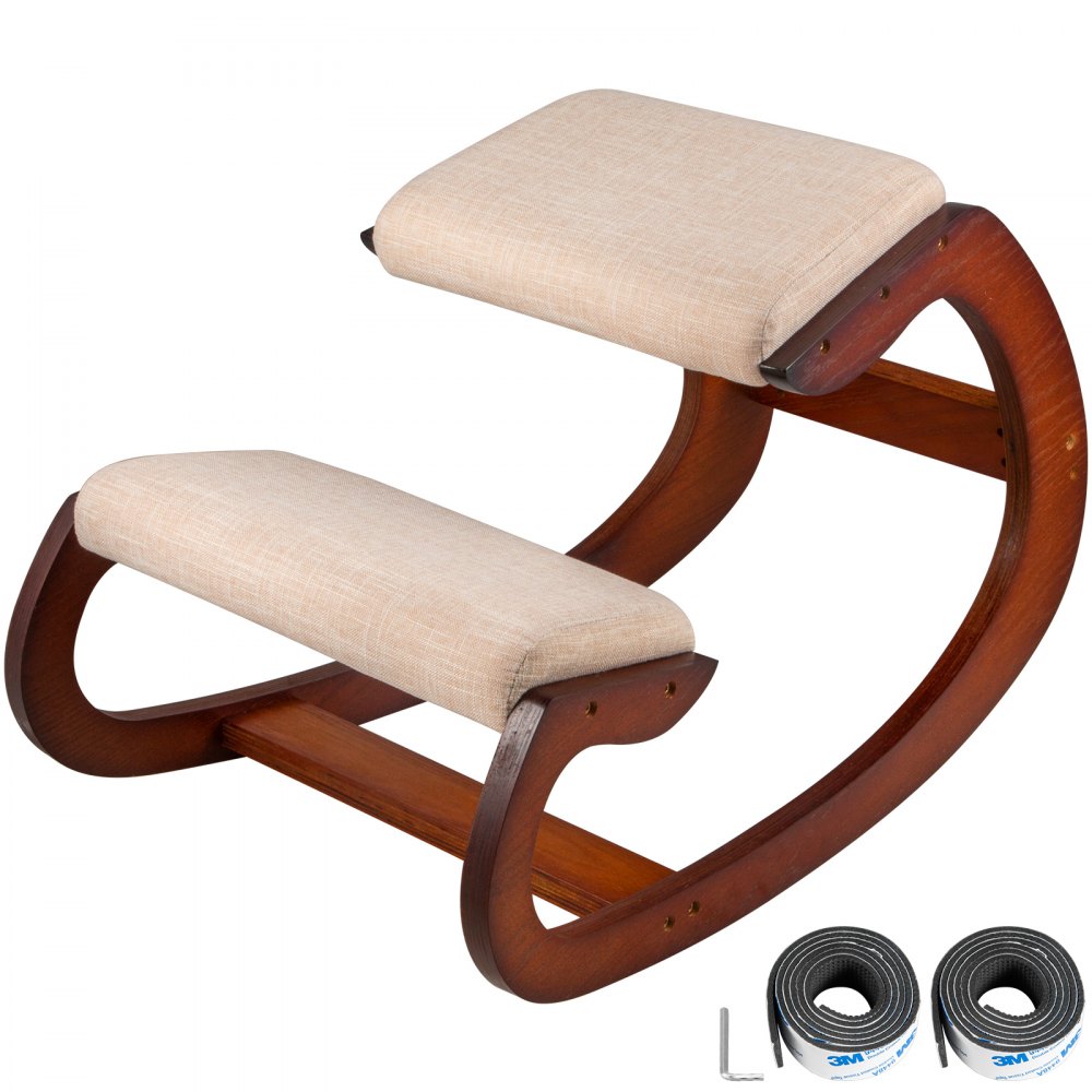 VEVOR Kneeling Chair Rocking Wooden Heavy Duty Better Posture Kneeling Stool 330lbs Load Posture Correct Office Stool Pecan