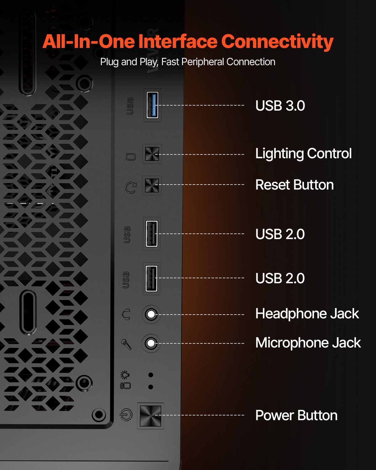 Herní skříň VEVOR pro PC, Full-Tower, počítačová skříň s panelem s vysokým prouděním vzduchu, magnetickým prachovým filtrem, 3 x 140mm PWM ventilátory, správa kabelů, pro GPU až do délky 410 mm, kompatibilní s E-ATX/ATX/M-ATX/ITX