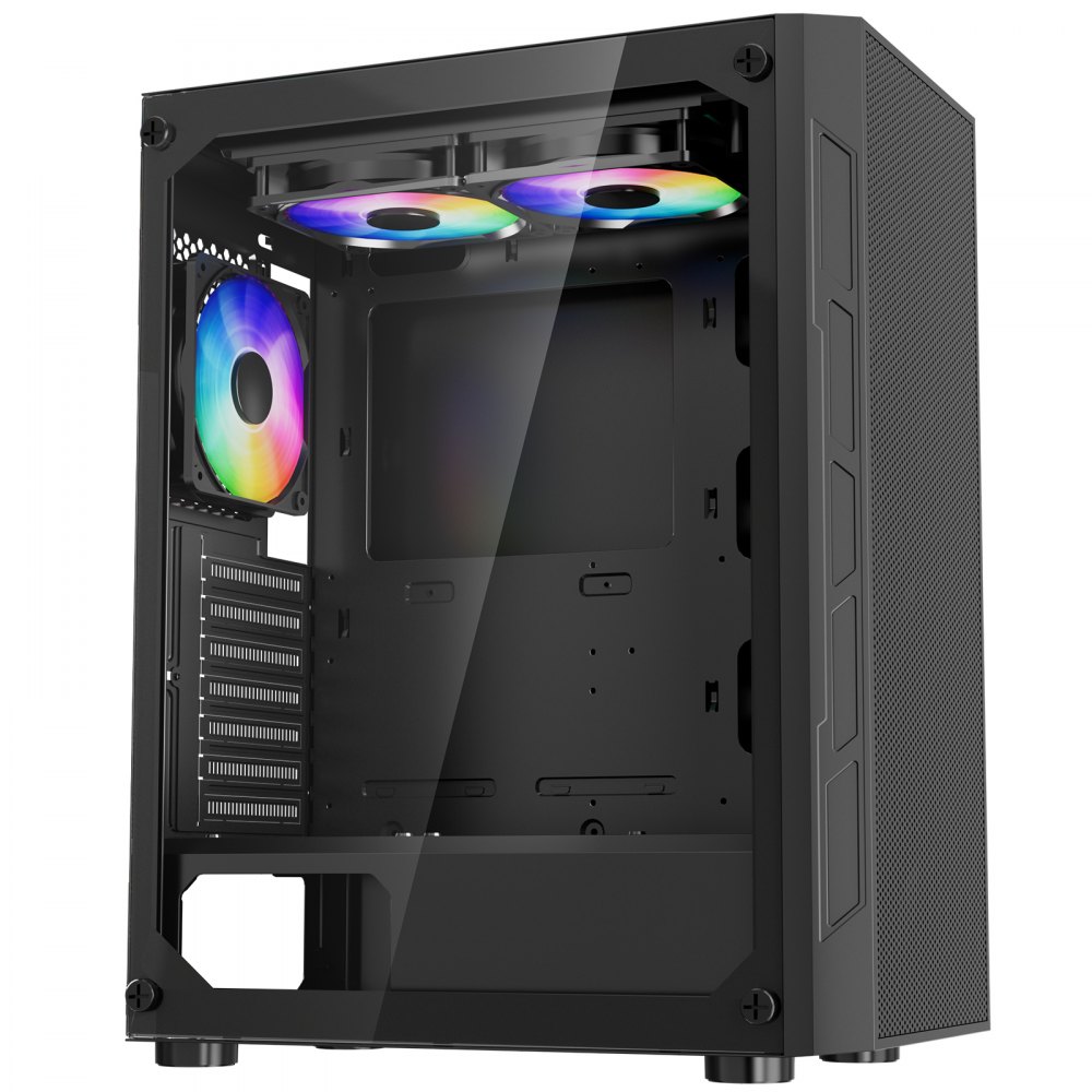 VEVOR PC Gaming Case, Mid-Tower, Computer Case with High-Airflow Tempered Glass Panel, Dust Filter, 3 x 120 mm ARGB Fans, Easy Cable Management, for GPU up to 320 mm in Length, for ATX / M-ATX / ITX