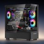 Herná PC skriňa VEVOR, Mid-Tower, počítačová skriňa s tvrdeným skleneným panelom s vysokým prúdením vzduchu, prachový filter, 6 x 120 mm PWM ARGB ventilátory, jednoduchá správa káblov, pre GPU s dĺžkou do 410 mm, pre ATX/M-ATX/ITX