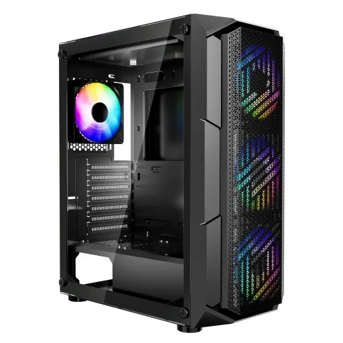 VEVOR PC Gaming Case, Mid-Tower, Computer Case with High-Airflow Tempered Glass Panel, Dust Filter, 4 x 120 mm ARGB Fans, Easy Cable Management, for GPU up to 320 mm in Length, for ATX / M-ATX / ITX