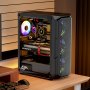 Carcasă de gaming VEVOR pentru PC, Mid-Tower, cu panou din sticlă securizată cu flux de aer ridicat, filtru de praf, 4 ventilatoare ARGB de 120 mm, gestionare ușoară a cablurilor, pentru GPU de până la 320 mm lungime, pentru ATX / M-ATX / ITX