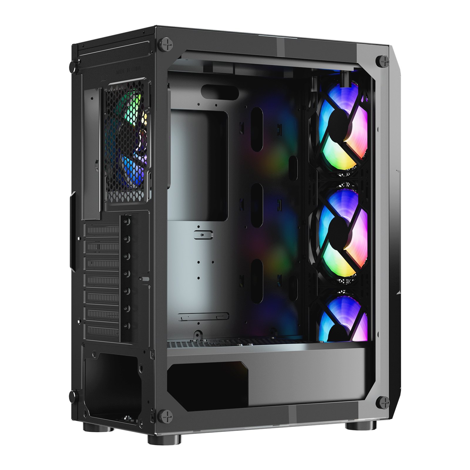 VEVOR PC Gaming Case, Mid-Tower, Computer Case with High-Airflow Tempered Glass Panel, Dust Filter, 4 x 120 mm ARGB Fans, Easy Cable Management, for GPU up to 320 mm in Length, for ATX / M-ATX / ITX