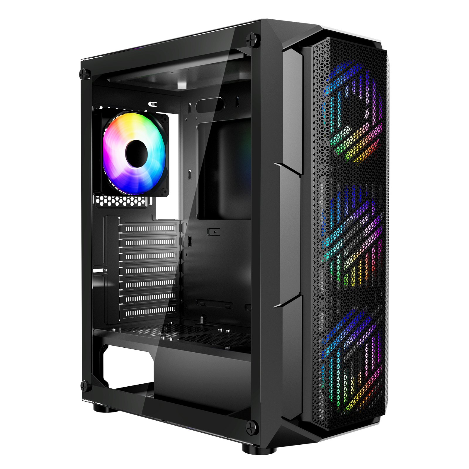 VEVOR PC Gaming Case, Mid-Tower, Computer Case with High-Airflow Tempered Glass Panel, Dust Filter, 4 x 120 mm ARGB Fans, Easy Cable Management, for GPU up to 320 mm in Length, for ATX / M-ATX / ITX