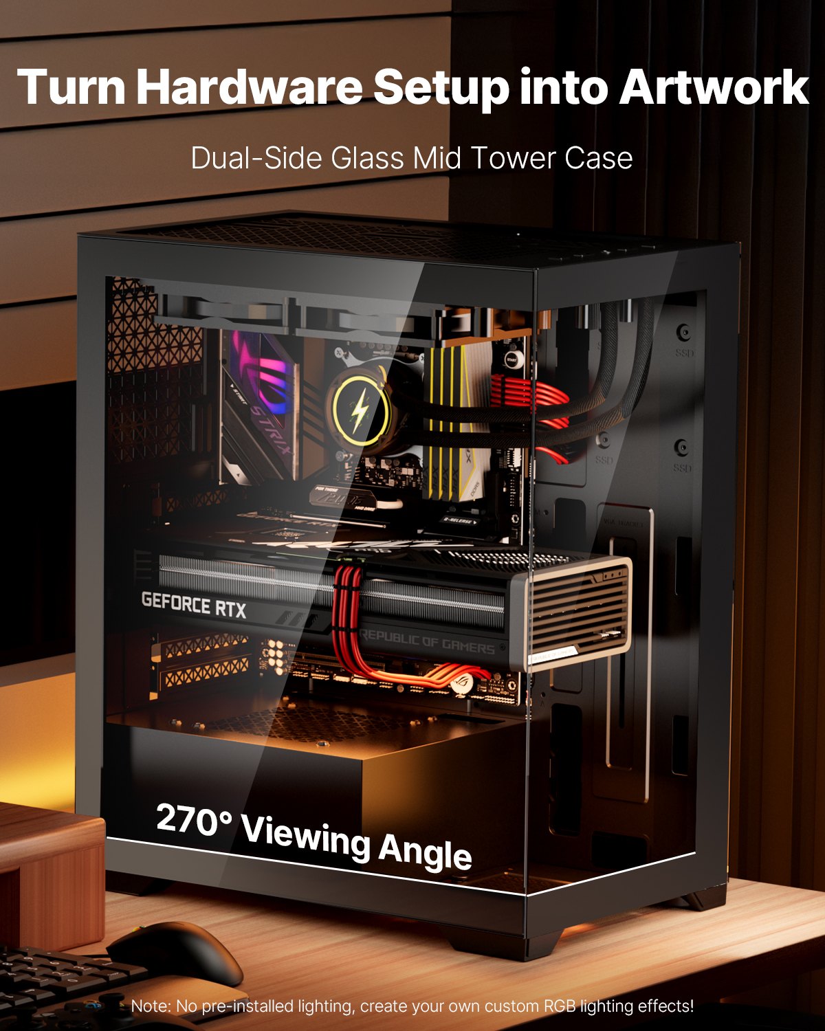 VEVOR PC Gaming Case, Mid-Tower, Computer Case with High-Airflow Tempered Glass Panel, Dust Filter, 2 x 120 mm Fans, Cable Management, for GPU up to 360 mm in Length, Compatible with ATX/M-ATX/ITX