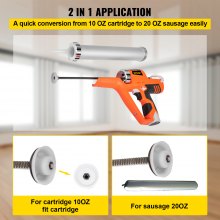 VEVOR Sausage Caulking Gun 10/20-Ounce Electric Caulking Gun Aluminum 300ml Cartridge/600ml Sausage Cartridge Gun Packs 21.6x10.2in Dual-Use Hand Tool 6500?N Caulking Gun Kit with 5 Cones Nozzles