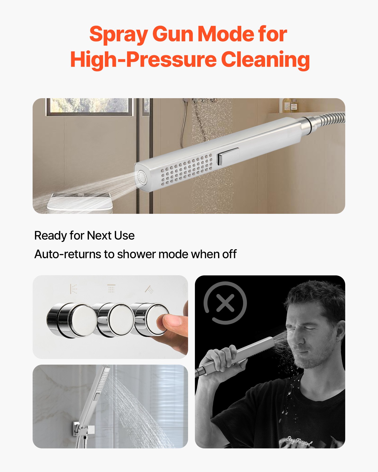 VEVOR Shower Faucet Set, 10 Inch Ceiling Mount Rainfall Shower System with 6 Body Jets and 2 in 1 Handheld Spray, Rotatable 3-Function Rain Head System Set, Complete Brass Valve and Trim Kit, Chrome