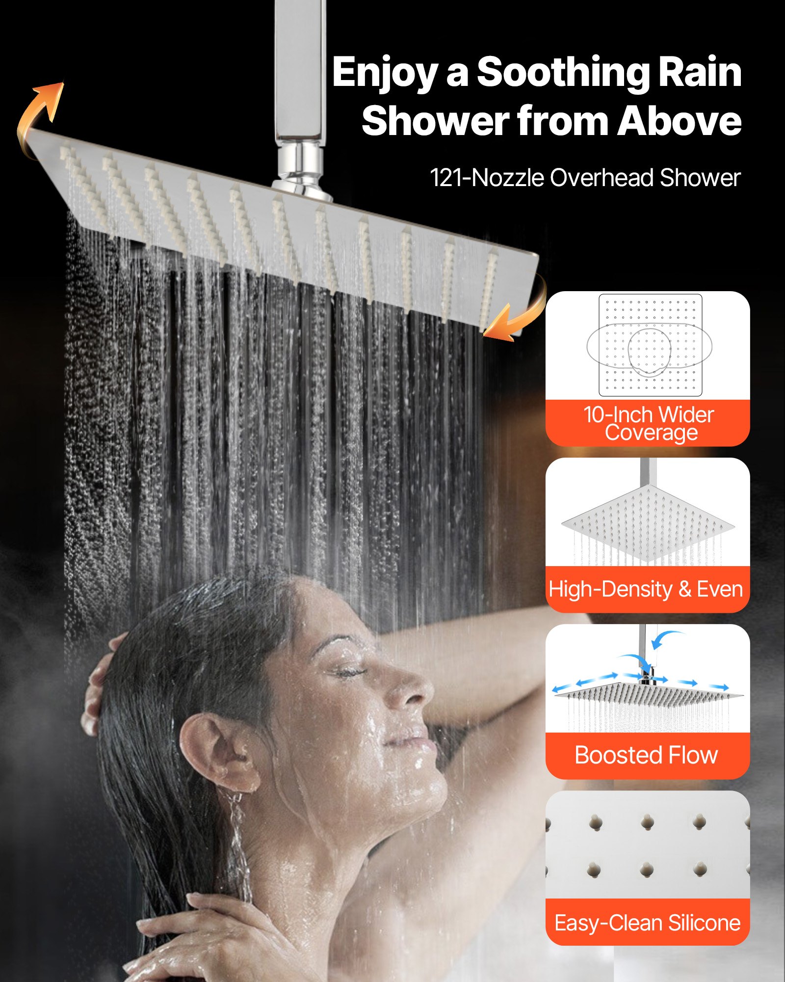VEVOR Shower Faucet Set, 10 Inch Ceiling Mount Rainfall Shower System with 6 Body Jets and 2 in 1 Handheld Spray, Rotatable 3-Function Rain Head System Set, Complete Brass Valve and Trim Kit, Chrome