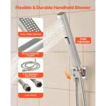 VEVOR Shower Faucet Set, 10 Inch Ceiling Mount Rainfall Shower System with 6 Inch Wall Mount Head and 2 in 1 Handheld Spray, Rotatable 3-Function Dual Rain Head Brass Valve & Trim Kit, Brushed Nickel