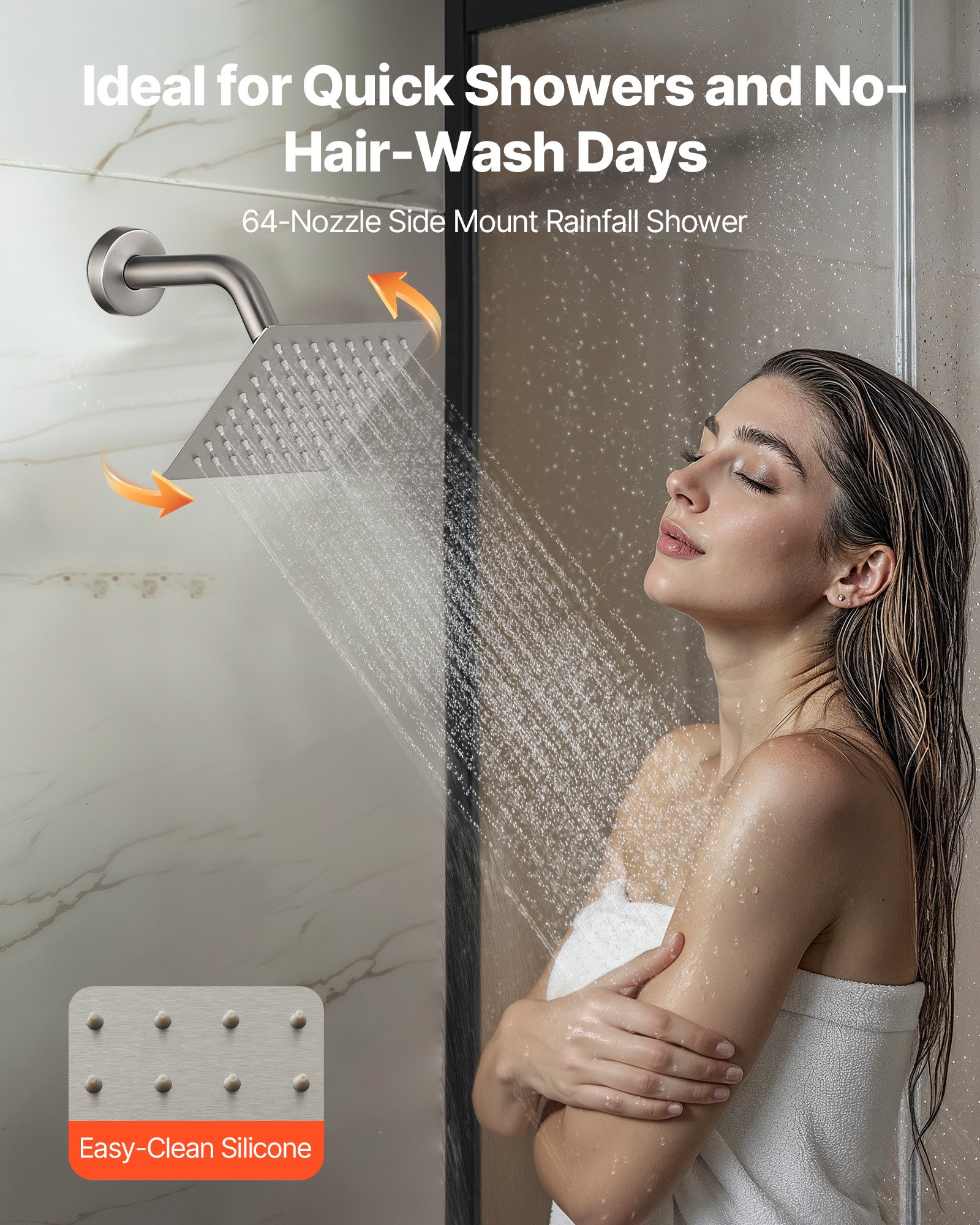 VEVOR Shower Faucet Set, 10 Inch Ceiling Mount Rainfall Shower System with 6 Inch Wall Mount Head and 2 in 1 Handheld Spray, Rotatable 3-Function Dual Rain Head Brass Valve & Trim Kit, Brushed Nickel