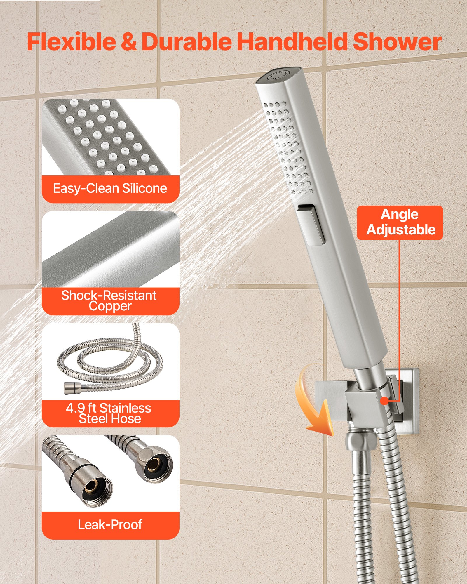 VEVOR Shower Faucet Set, 10 Inch Ceiling Mount Rainfall Shower System with 6 Inch Wall Mount Head and 2 in 1 Handheld Spray, Rotatable 3-Function Dual Rain Head Brass Valve & Trim Kit, Brushed Nickel