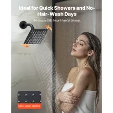 VEVOR Shower Faucet Set, 10 Inch Ceiling Mount Rainfall Shower System with 6 Inch Wall Mount Head and 2 in 1 Handheld Spray, Rotatable 3-Function Dual Rain Head Brass Valve and Trim Kit, Matte Black