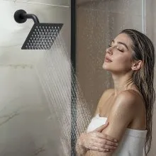 VEVOR Shower Faucet Set, 10 Inch Ceiling Mount Rainfall Shower System with 6 Inch Wall Mount Head and 2 in 1 Handheld Spray, Rotatable 3-Function Dual Rain Head Brass Valve and Trim Kit, Matte Black