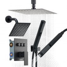 VEVOR Shower Faucet Set, 10 Inch Ceiling Mount Rainfall Shower System with 6 Inch Wall Mount Head and 2 in 1 Handheld Spray, Rotatable 3-Function Dual Rain Head Brass Valve and Trim Kit, Matte Black