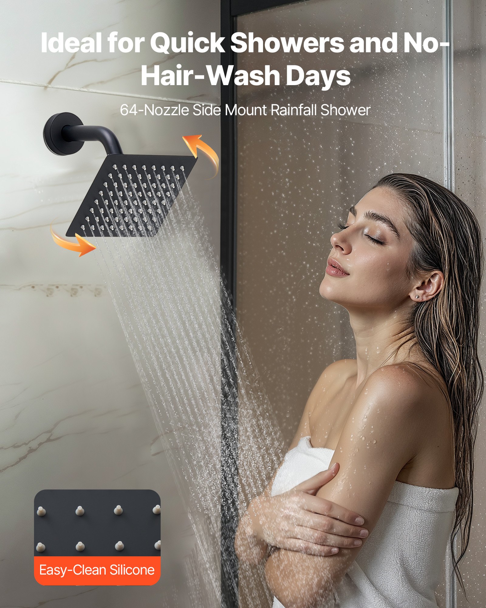 VEVOR Shower Faucet Set, 10 Inch Ceiling Mount Rainfall Shower System with 6 Inch Wall Mount Head and 2 in 1 Handheld Spray, Rotatable 3-Function Dual Rain Head Brass Valve and Trim Kit, Matte Black