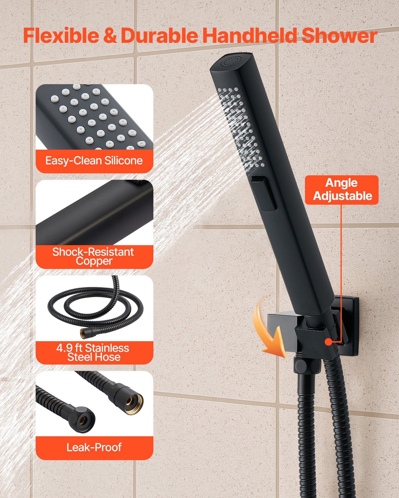 VEVOR Shower Faucet Set, 10 Inch Ceiling Mount Rainfall Shower System with 6 Inch Wall Mount Head and 2 in 1 Handheld Spray, Rotatable 3-Function Dual Rain Head Brass Valve and Trim Kit, Matte Black