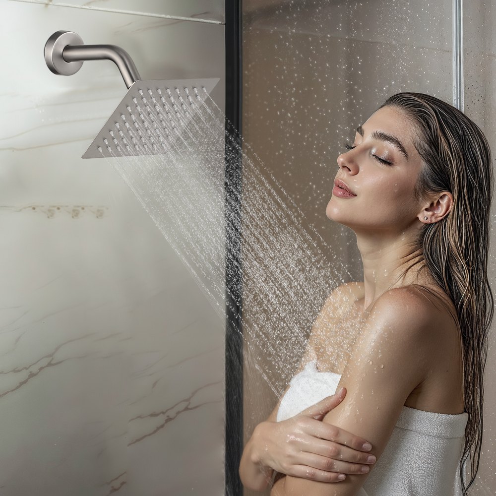 VEVOR Shower Faucet Set, 12 Inch Ceiling Mount Rainfall Shower System with 6 Inch Wall Mount Head and 4 in 1 Handheld Spray, Rotatable 3-Function Dual Rain Head Brass Valve & Trim Kit, Brushed Nickel