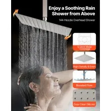 VEVOR Shower Faucet Set, 12 Inch Ceiling Mount Rainfall Shower System with 6 Inch Wall Mount Head and 4 in 1 Handheld Spray, Rotatable 3-Function Dual Rain Head Brass Valve & Trim Kit, Brushed Nickel