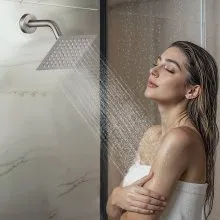 VEVOR Shower Faucet Set, 12 Inch Ceiling Mount Rainfall Shower System with 6 Inch Wall Mount Head and 4 in 1 Handheld Spray, Rotatable 3-Function Dual Rain Head Brass Valve & Trim Kit, Brushed Nickel