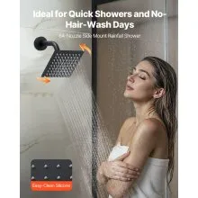 VEVOR Shower Faucet Set, 12 Inch Ceiling Mount Rainfall Shower System with 6 Inch Wall Mount Head and 4 in 1 Handheld Spray, Rotatable 3-Function Dual Rain Head Brass Valve and Trim Kit, Matte Black