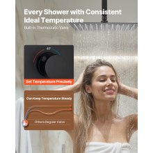 VEVOR Shower Faucet Set, 12 Inch Thermostatic Ceiling Mount Rainfall Shower System with 6 Inch Wall Mount Head and 2 in 1 Handheld Spray, 3-Function Dual Rain Head Brass Valve & Trim Kit, Matte Black