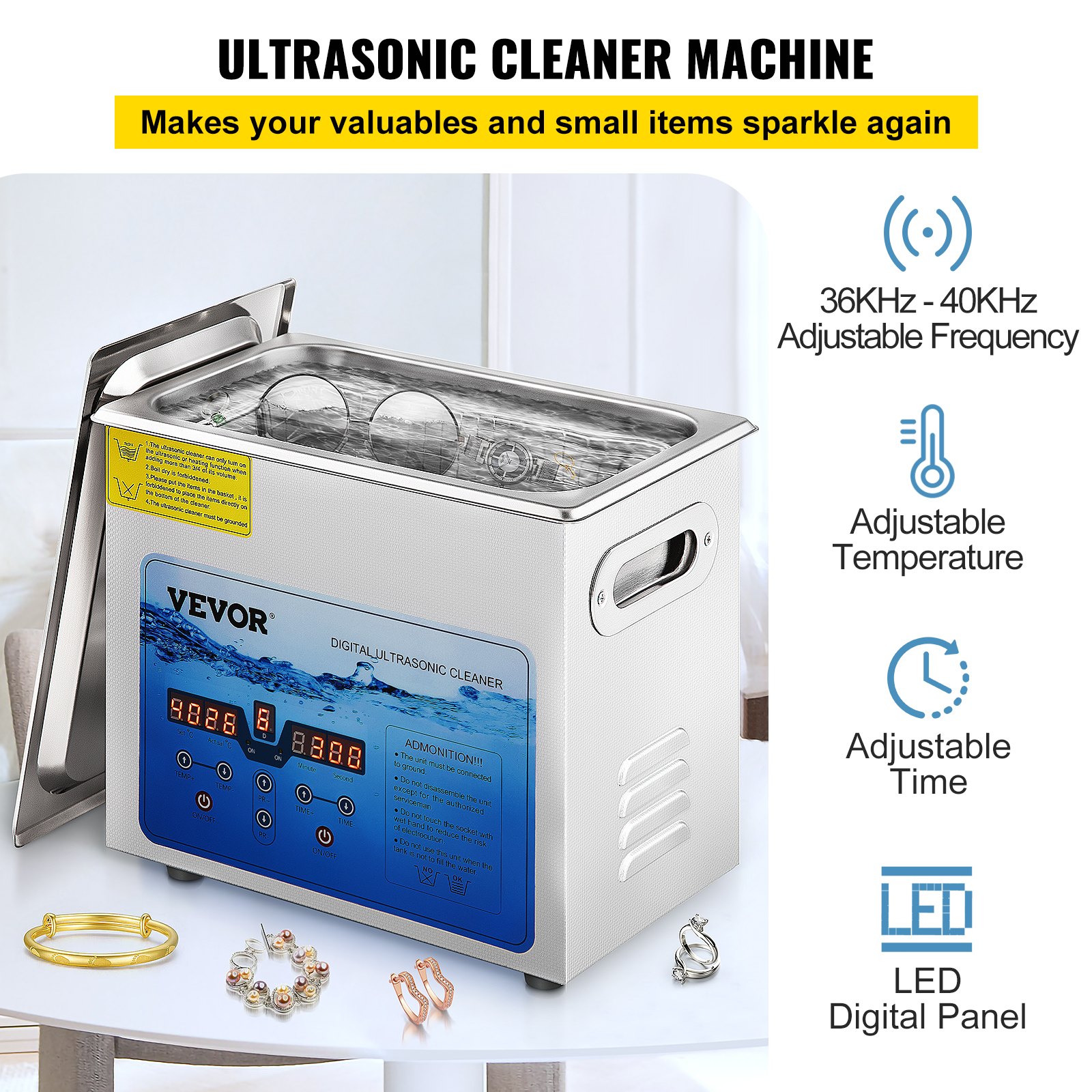 VEVOR Ultrasonic
Cleaner Jewelry Cleaning Machine w/ Digital Timer and Heater 3L